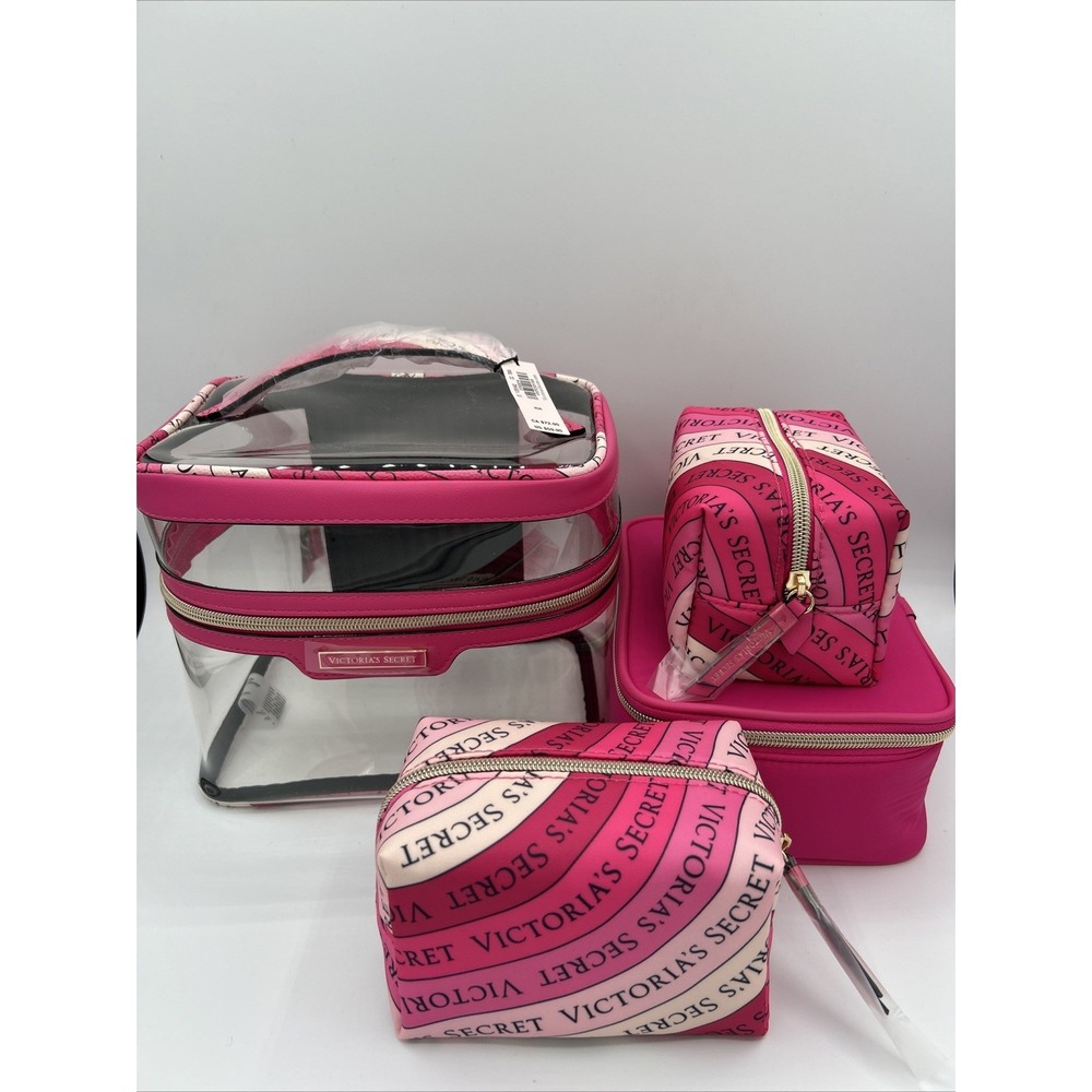 Victoria's Secret 4 Piece Train Case Set Makeup Bag Pink  NWT - Picture 4 of 4